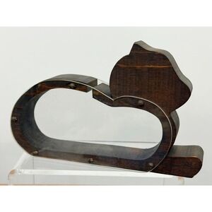 Cat Vintage Wood & Plexiglass Bank Handmade Wooden Sculpture 9" Wide